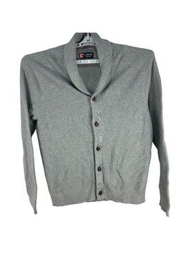 Chaps Mens XL Gray Button Down Cardigan 100% Cotton Shawl Collar Knit Sweater